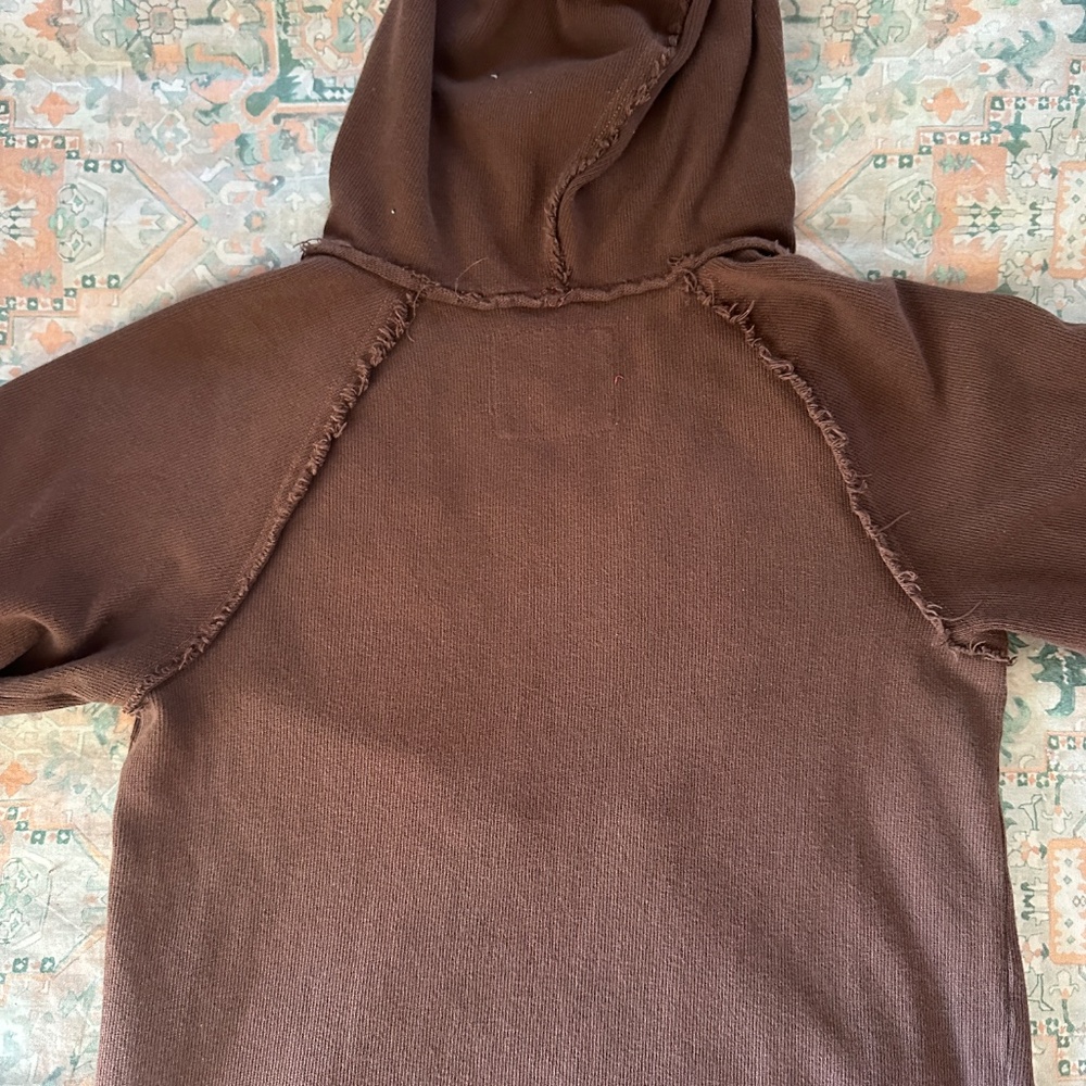 Free People Brown Thermal Half-Sleeve Hoodie, L - Picture 8 of 10
